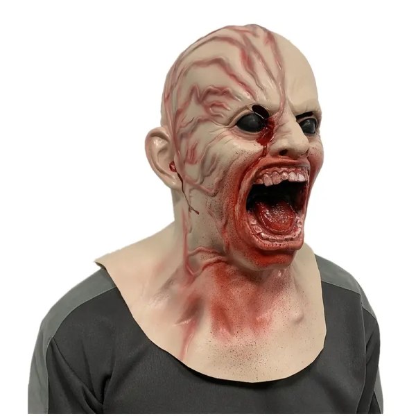 Mäns Halloween Horror Ghost Head Demon Head Mask, läskigt ansiktsblödande huvud latexmask