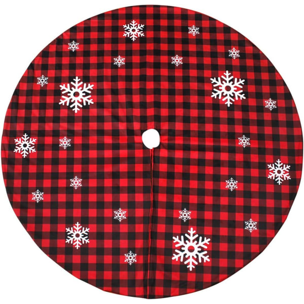 Joulukuusihame Punainen ja musta Buffalo Check -ruudullinen puuhame lumihiutalekuviolla, kaksikerroksinen joulukuusenhame joulukoristeisiin