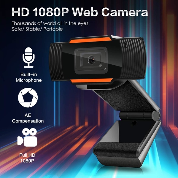Autofokus 1080P Full HD Widescreen Web-kamera med mikrofon USB Datakamera for PC Mac Stasjonær Bærbar PC Videosamtale Opptak av video