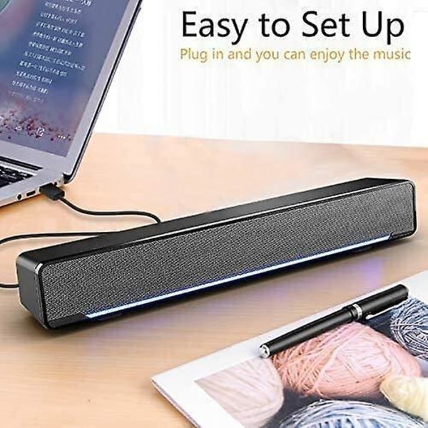 USB Bluetooth Sound Bar til Computer Desktop Laptop, Dual Højttalere, High Volume og Subwoofer - Sort