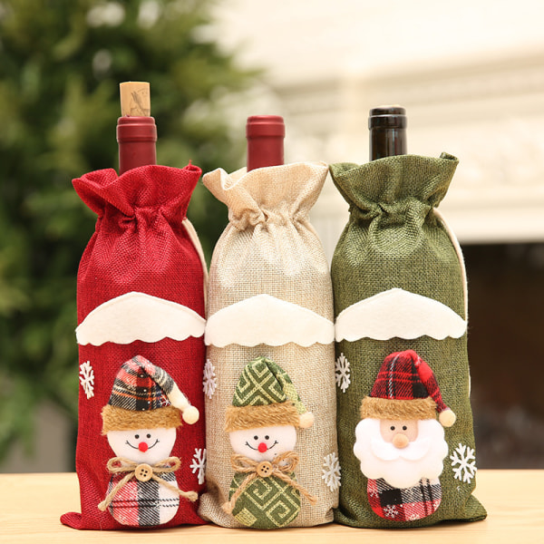 3-osainen viinipullon kannet Viinipussi Liinavaatteet Joulu Uusi Samppanja Viinipullon Kannet Punaviini Pullokassit Pöytä Pukeutumistuotteet Tuotteet