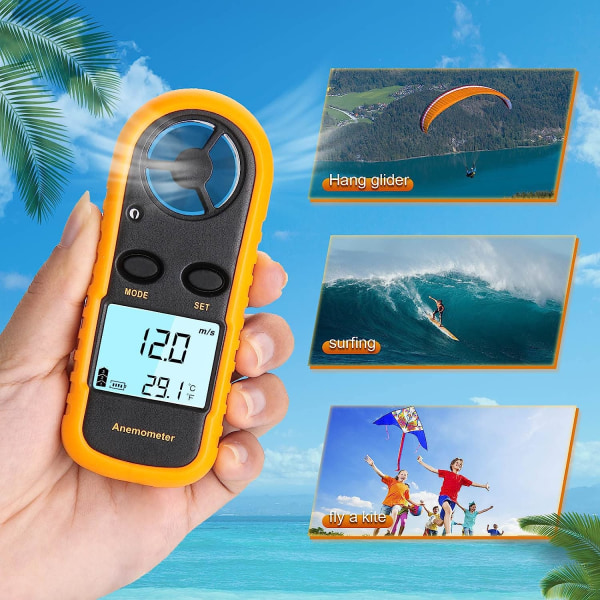 Vindmätare handhållen, lättvikts digital vindhastighetsmätare, vindhastighetstemperaturmätare med digital LCD-skärm för drakflygning, meteorologi, fiske