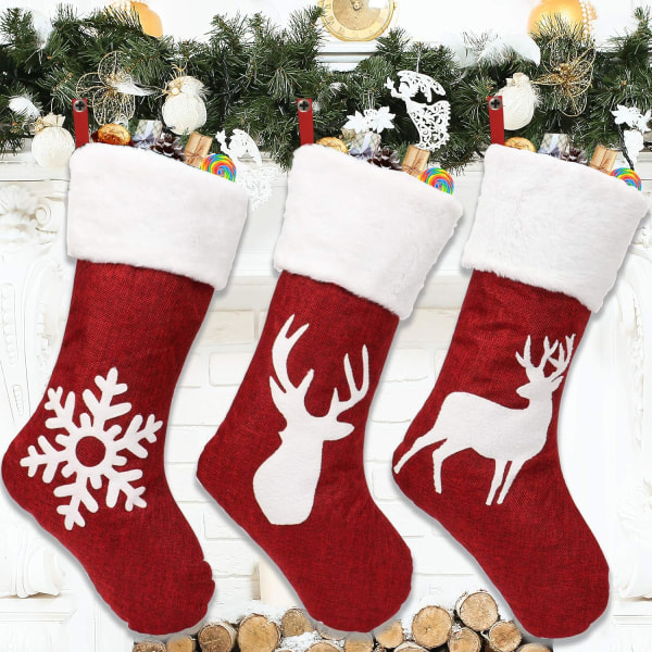 3 delar Julstrumpa Träddekoration Öppen spis Jultomten Rensnögubbe Julstrumpa Godis Cookies Presentpåse Xmas Stocking