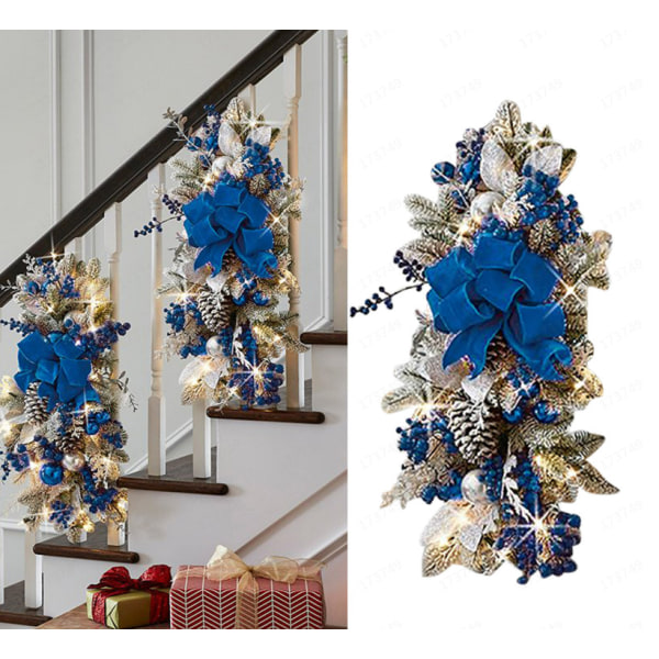 Trådløs forbelyst trappebeklædning, hoveddør ferievægvinduesdekoration Julebeklædning (blå)