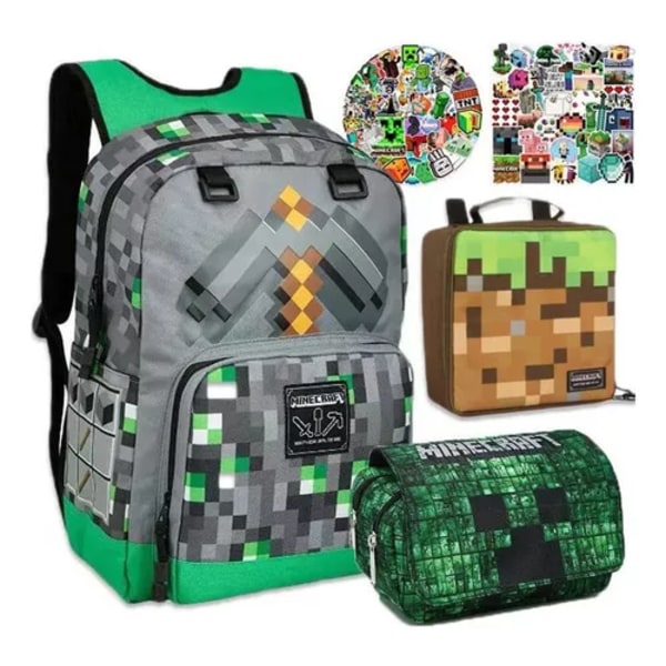 Minecraft 103p ryggsäck Minecraft Tonåringar pojkar flickor barn Barn Student（Random Stickers）