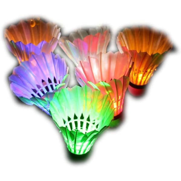 LED-badminton, 6 farger glødende gradient badminton for utendørs innendørs sportsaktiviteter (6 deler)