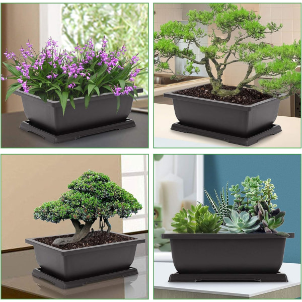 3 pakker 11 tommers bonsai-treningskrukker, bonsai-planter i plast voksepotte for hage, hage, kontor, stue, balkong og mer