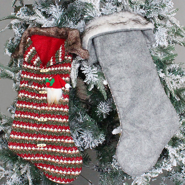 2 STK Julestrømper Strikkede slikposer Juletræhængende sokker A