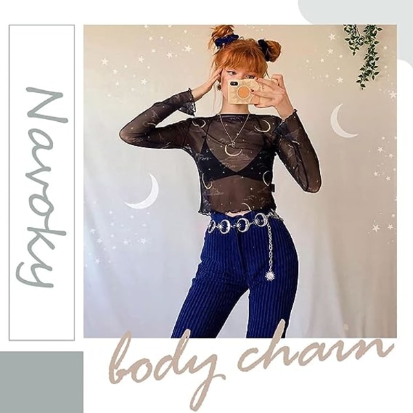 Moon Star Metal Midjekjede Solanheng Cinch Body Chain Smykketilbehør for kvinner og jenter (sølv, One Size)
