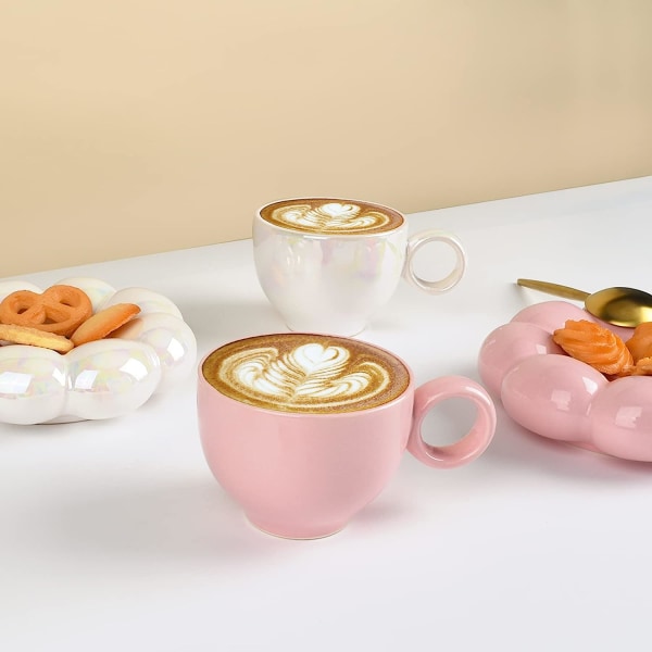 Keramisk kaffemugg, kreativ söt kopp med solrosunderlägg för kontor och hem, diskmaskin och mikrovågssäker, 6,5 oz/200 ml för Tea Latte Milk (ärta)