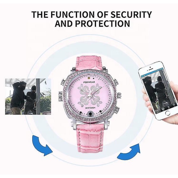 Elegant rosa klokke Smart Wifi-kameraklokke med infrarød nattsynsopptaker 32GB
