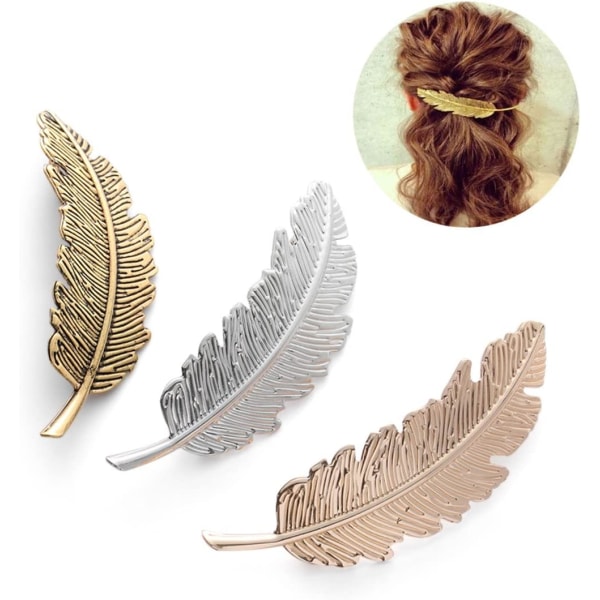 Sett med 3 hårspenner Bladform hårspenner Minimalistisk metalldesign hårspenner for jente hårstyling tilbehør (gylden+sølv+bronse)