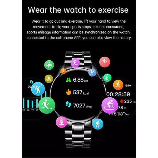Watch Bluetooth puhelut koko kosketusnäytön urheilurannekkeella fitness
