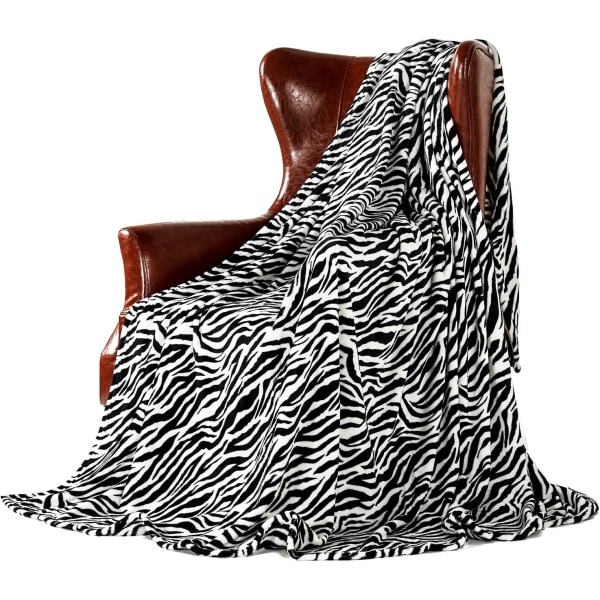 (130 x 160 cm, Zebra) Ylisuuri värikäs pehmeä fleece-peitto sohvalle, sänkyyn, tuoliin, ultrapehmeä koristepeitto
