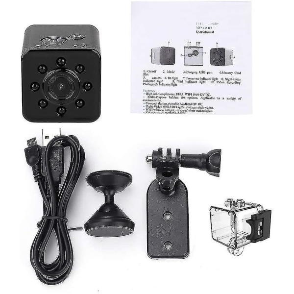 Mini Wifi actionkamera, 1080p Hd 155 vidlinse Vanntett sportsvideokamera Night Vision infrarødt videokamera for luftfotografering-svart