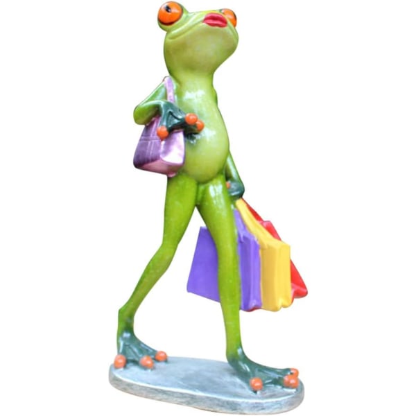Froskefigurer Statue Søt froskeskulptur Lady Frog Shopping Holder en veske til skrivebordet på badet