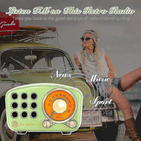 Zysd Retro Bluetooth-høyttaler, vintage radio- FM-radio med gammeldags kl