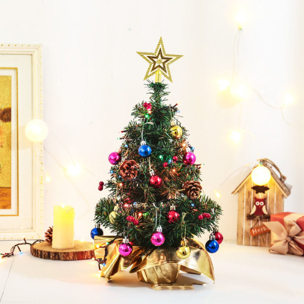 45cm Mini kunstig juletre bordplate juletre med julekuler Baller, lite juletre i potte med juletrestjerne for Ch