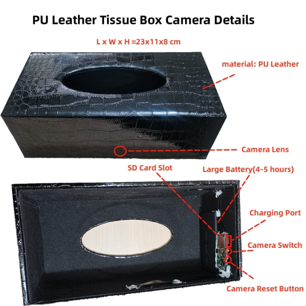 1080P HD PU Läder Tissue Box Wifi-kamera Hemsäkerhetsövervakning Kamera Rörelsedetektering Baby Fjärrövervakning Camera With 128G