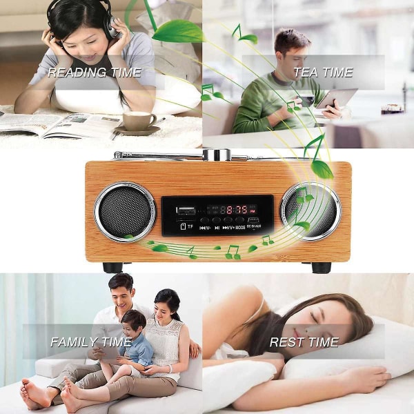 Trådlös trä retro högtalare Radio Subwoofer Hem Ljud Kolumn Bluetooth Music Center Support USB/ Photo Color