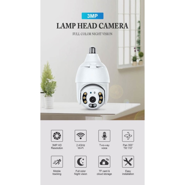 Tuya Wifi Hehkulamppu Panoraamakamera 1080P HD Lampun pidike Kotiturva Langaton Spotlight kamera