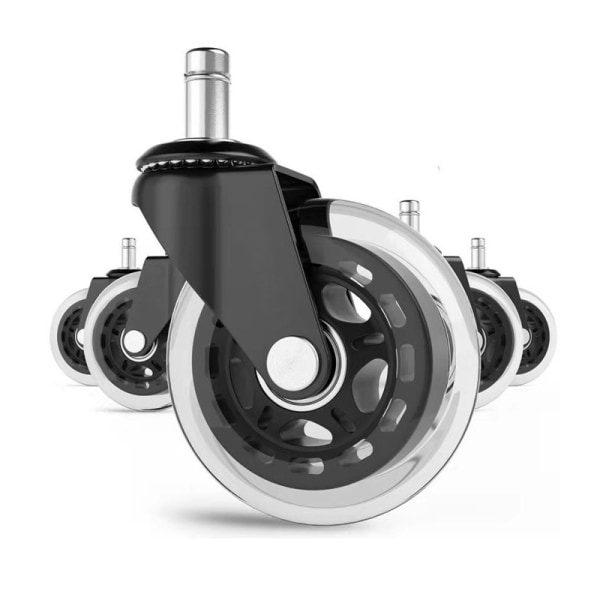 1 stk 2,5 tommers låsering svart gjennomsiktig hjulinnsatsstang PU hjul mute universalhjul kontorstolhjul