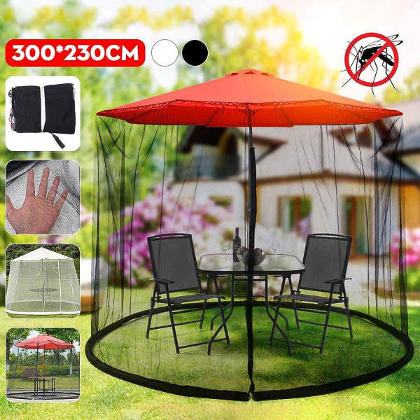 Exnemel Parasols Net, Paraply Net Cover Screen, Outdoor Garden Parasol Bordskærm Parasol Myggenet Cover, 300x230cm (Hvid)