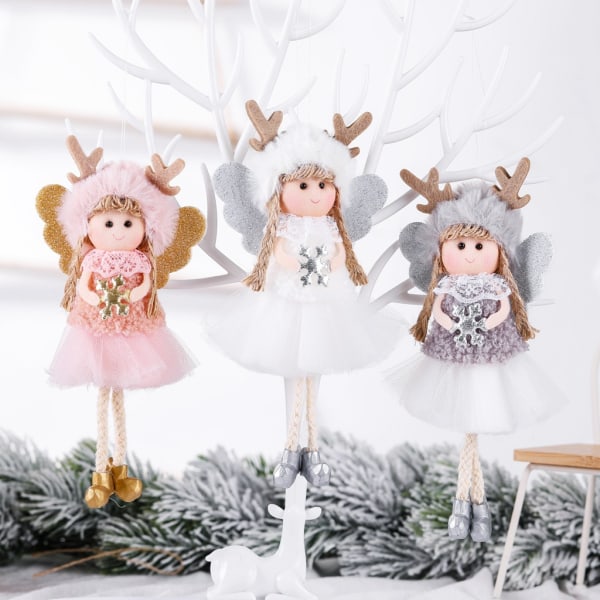 6 stykker juletre hengende dekorasjoner,juletre Søt engel plysj dukke anheng Tilbehør Ornament jule alv engel dukke anheng