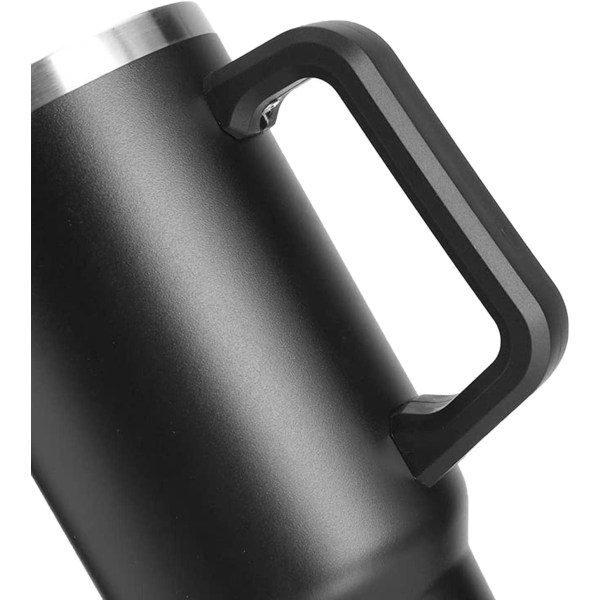Vattenflaska i rostfritt stål | Mugg med sugrör och håndtag | Lacksäker vakuumisolerad vannflaska for hett iskaffe (svart)
