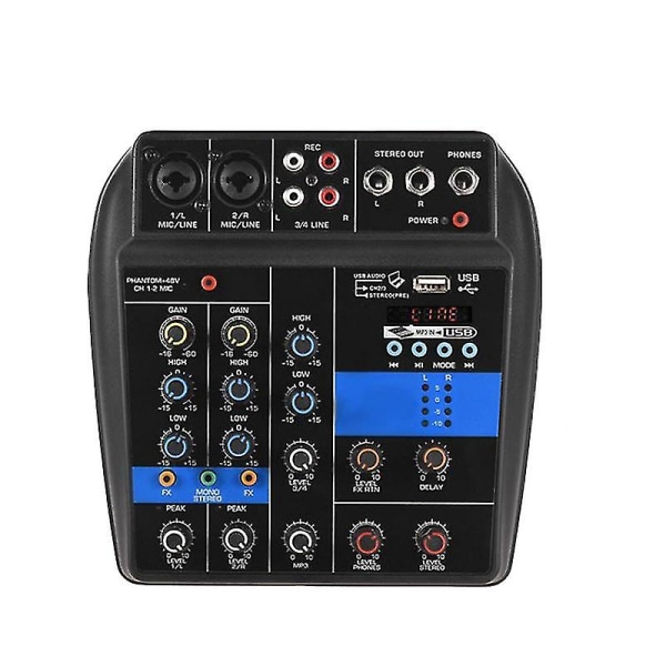 Mx04 4-kanals Bluetooth Mini Mixer Ljudkort Ljud Dj 16 Digital Effects Noise Reduction LED Level Display För Barsång