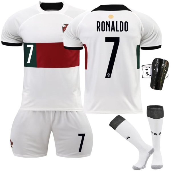 22-VM Portugal borta Fotbollströja barnfotbollströja Vit nummer7 C.Ronaldo med strumpor skyddsutrustning 26