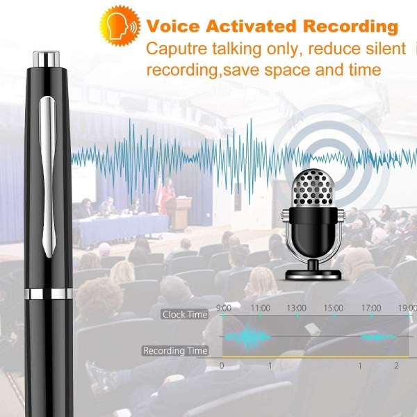 16GDigital Voice Recorder Pen Kannettava USB -MP3-toisto Miniäänitallennus luennoille Kokouksiin, 64GB