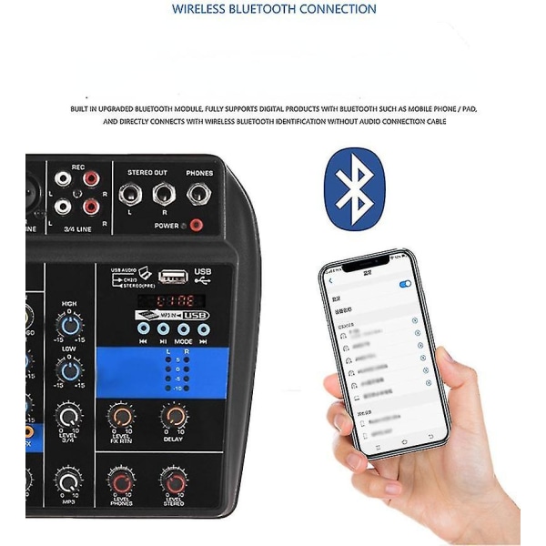 Mx04 4-kanals Bluetooth Mini Mixer Lydkort Lyd Dj 16 Digital Effects Noise Reduction Led Level Display Til Bar Sang