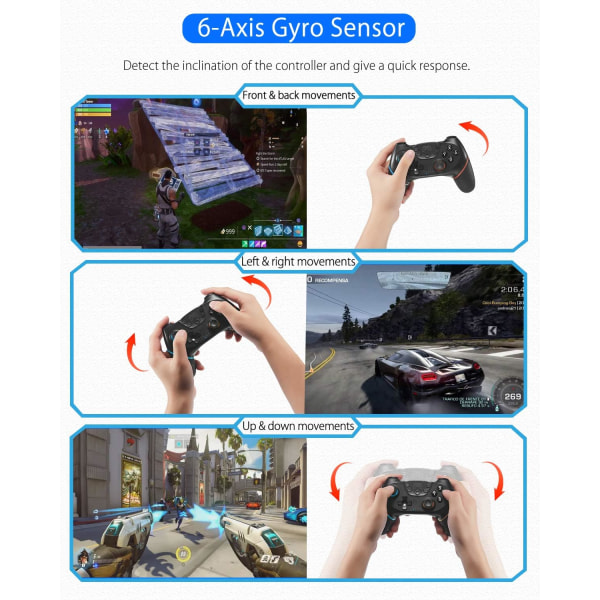Switch Controller, Wireless Pro Controller til Switch Remote Gamepad med Joystick, Justerbar Turbo Vibration, Ergonomisk skridsikker (blå-rød)
