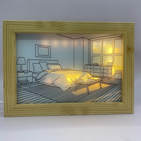 Kreativ fotoramme lampe hængende maleri soveværelse sengebord dekoration baggrund nat lys White