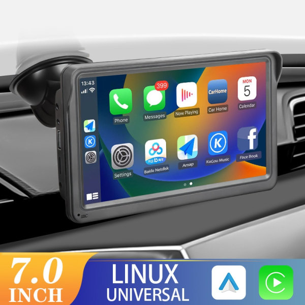 CarPlay Android Auto Bilradio Multimedia Videospiller 7-tommers bærbar berøringsskjerm med fjernkontroll radio and camera