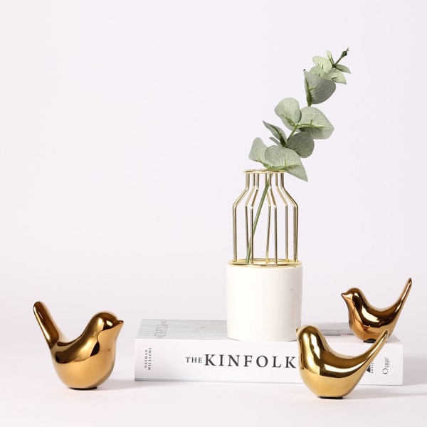 Små fuglestatuer Gull hjemmeinnredning Moderne figur dekorative ornamenter for stue, soverom, skrivebord, skap