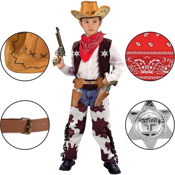 Kryc 9 stykker cowboykostymetilbehør Cowboyhatt Bandanabeltehylster Fancykjoletilbehør Halloween Carnival Jul For Barn Rollespill Og P