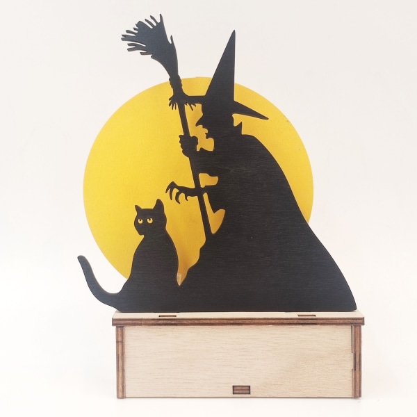 1 stykke Halloween-dekorasjoner Witch Black Cat Nattlys Festivalrekvisitter Halloween-dekorasjoner i tre