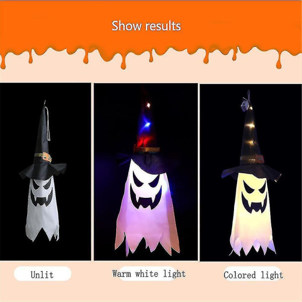 Halloween-koristeled, Wizard-hattu, riippulamppu, haamukasvot, kummitusfestivaali Horro WHITE