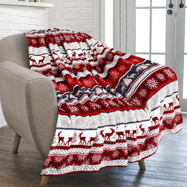 Juletæppe af flannel Enkeltsidet tryk Bærbare rejsevarme tæpper Blødt Hyggeligt sengetæppe til revision til børn