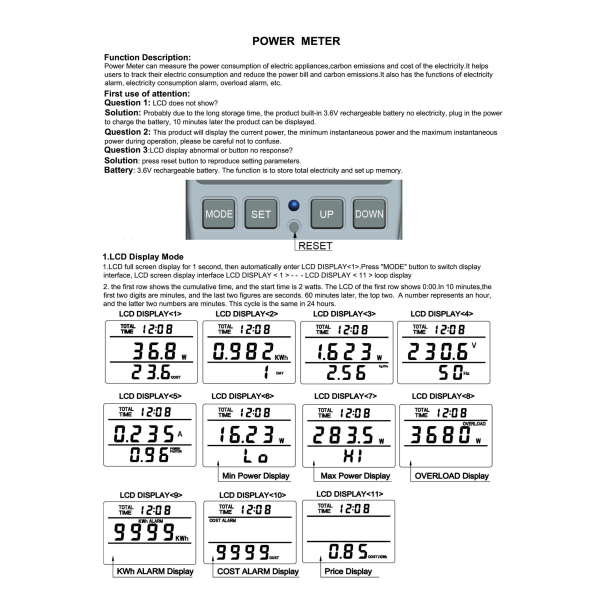 1 stk amerikansk standard strømmålerkontakt Faktureringskontakt Elektrisitetsforbruksalarm Elektrisitetsalarm Overbelastningsalarm
