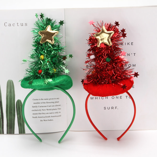 2-Pack julehodebånd Gullfløyel + Bright Trådpinne Pentagram Ball Glødende juletrehatt pannebånd (rød + grønn, én størrelse)