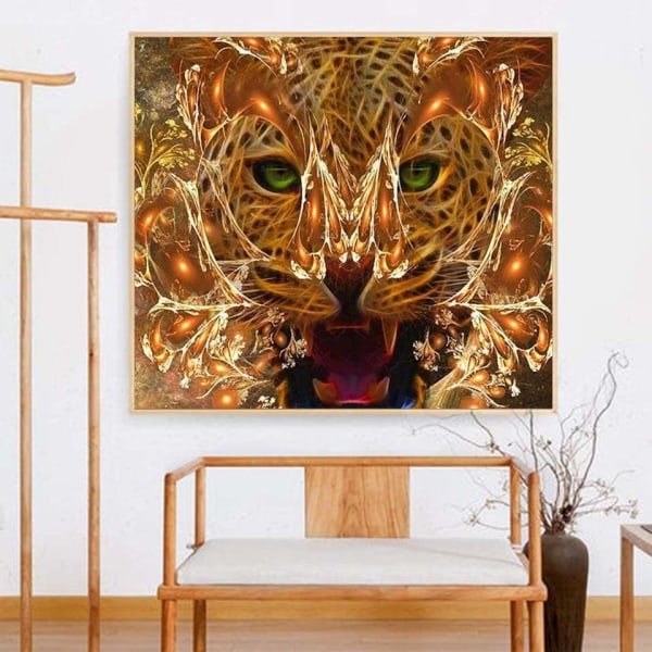 Gjør-det-selv 5D-maleri etter nummer-sett for voksne helrund bor, broderi akrylmaling Håndverk en hul tiger
