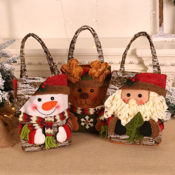 Julegaveposer i kunstskinn, 3 stk julepapirposer med håndtak Julegaveposer med juletrykk til julegaveinnpakning