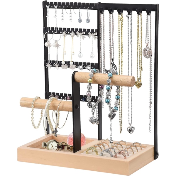 Kædeholder smykkedisplay, 4-lags smykketræ, ur- og øreringestativ, opbevaring til ringe, øreringe, armbånd, ure og tilbehør