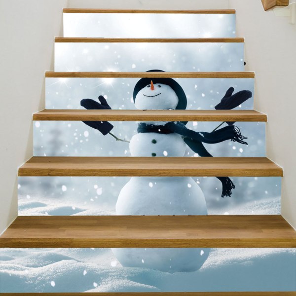 Vattentäta 3D-jultrappklistermärken för trapprenovering，Snögubbe omfamnar 3D-trappor för vattentätning, mode, unikhet, trappsteg, väggdekor, Hom
