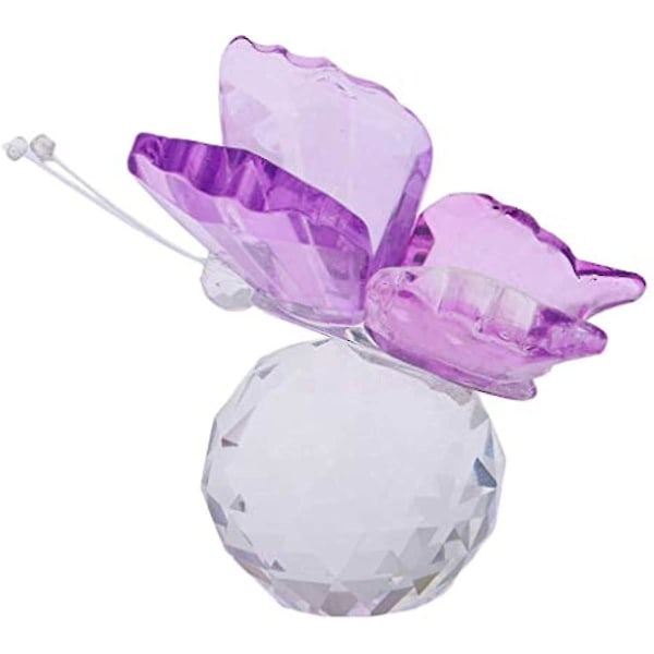 Tenlacum 2 tums handgjord kristallfjäril med kulbas statyett skuren glasprydnadsstaty för hembröllopsdekoration (lila)