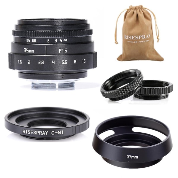 Mini 35 mm F/1.6 Aps-c CCTV Objektiivi + sovitinrengas + makrorengas + vastavalosuoja Nikon 1 Canon Ef-m Eosm Fujifilm X Mount -peilittömälle kameralle Canon EF-M