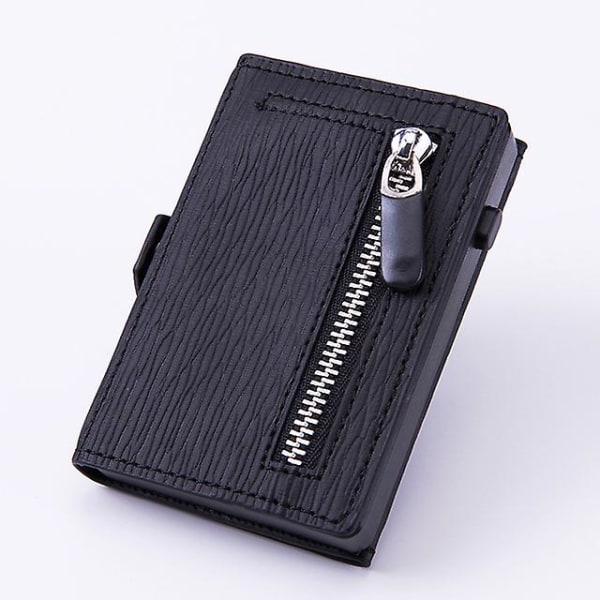 Rfid Carbon Fiber Läder Kreditkortshållare Plånbok Herr Anti Metal Bankkorthållare Case Ficka Stål Minimalistisk plånbok Shupi black